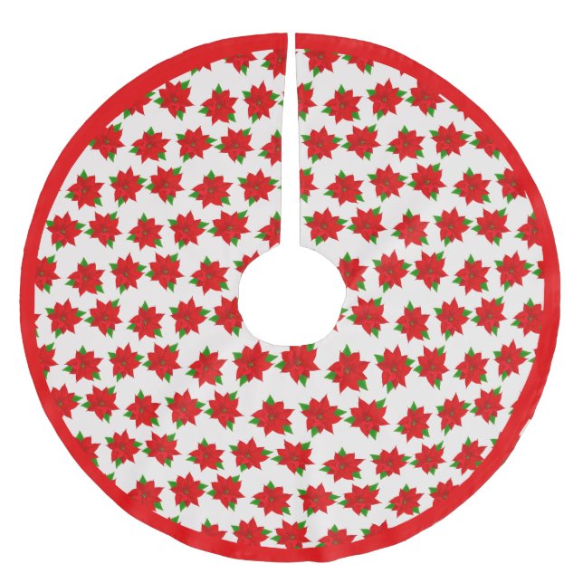 Schönes Poinsettia-Blume-Muster auf hellbeige Polyester Weihnachtsbaumdecke (Vorderseite)