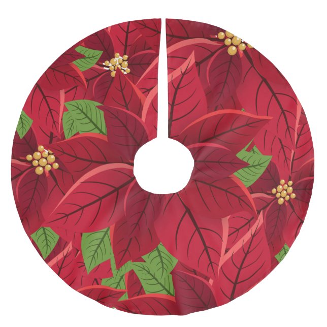Schönes Poinsettia Tree Skirt Polyester Weihnachtsbaumdecke (Vorderseite)