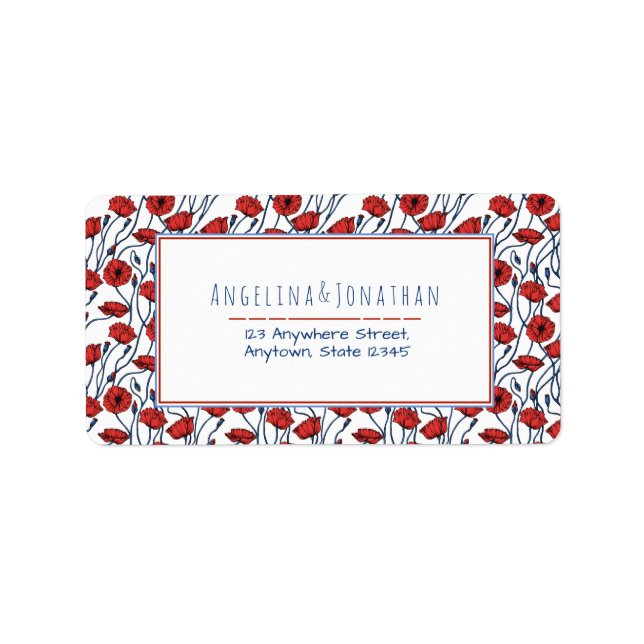 Schönes Poppy Bouquet Muster Adressaufkleber (Vorne)