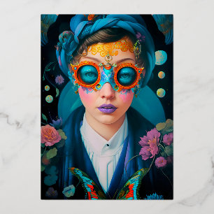 Schönes Portrait einer Frau in Mystik Folien Feiertagskarte