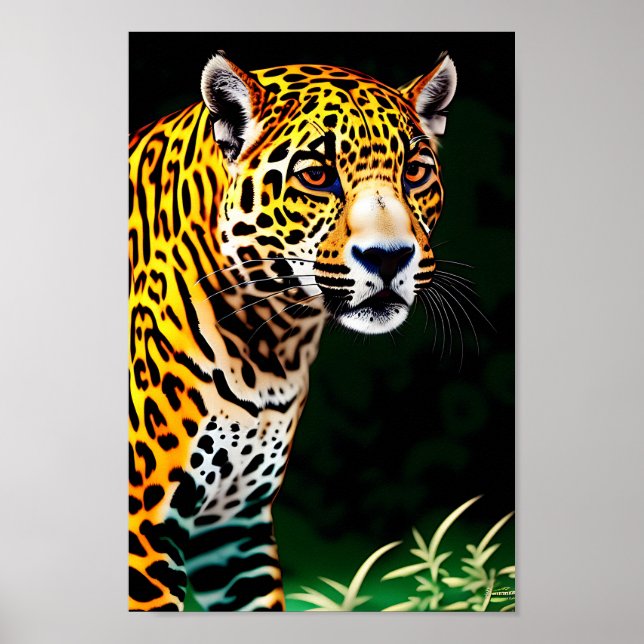 schönes Porträt jaguarischer digitaler Kunst Poster (Vorne)