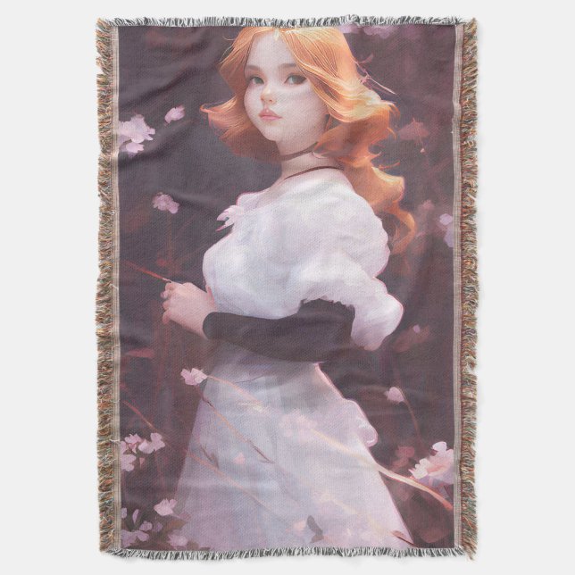 Schönes Porträt junger Mädchen unter rosa Blume Decke (Vorderseite Vertikal)