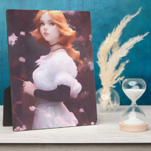 Schönes Porträt junger Mädchen unter rosa Blume Fotoplatte