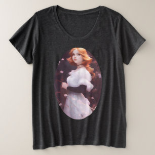 Schönes Porträt junger Mädchen unter rosa Blume Große Größe T-Shirt