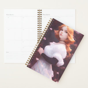 Schönes Porträt junger Mädchen unter rosa Blume Planer