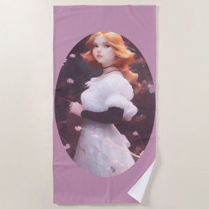 Schönes Porträt junger Mädchen unter rosa Blume Strandtuch