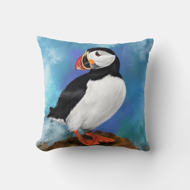 Schönes Puffin Bird Malerei Kunst Kissen (Vorderseite)