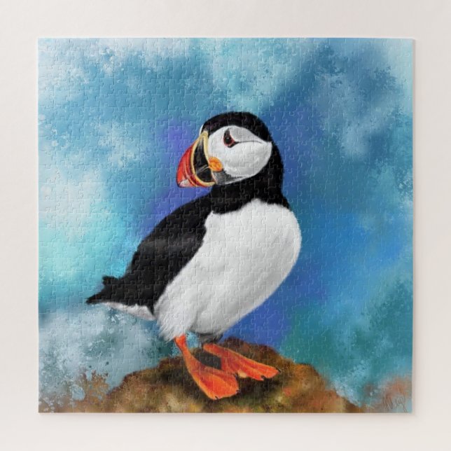 Schönes Puffin Bird Malerei Kunst Puzzle (Vertikal)