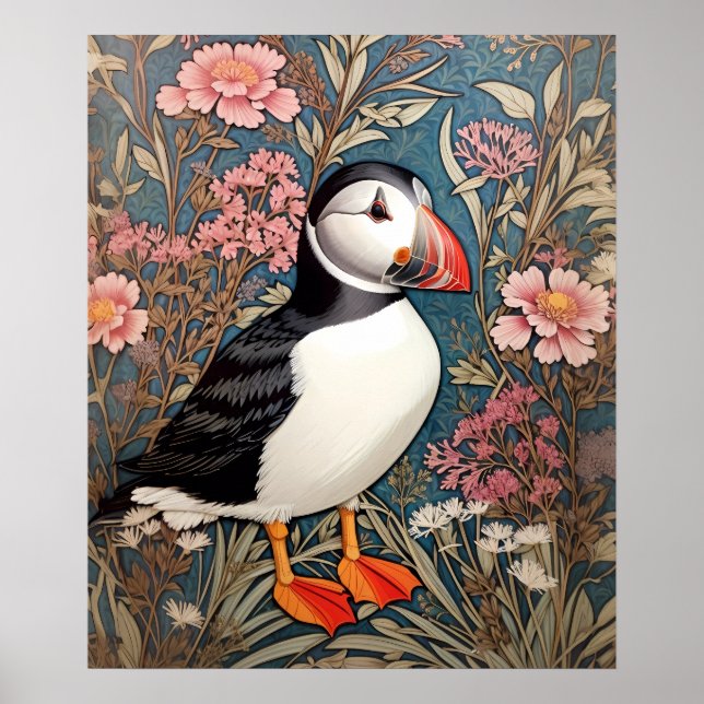Schönes Puffin William Morris Inspiriertes Poster (Vorne)