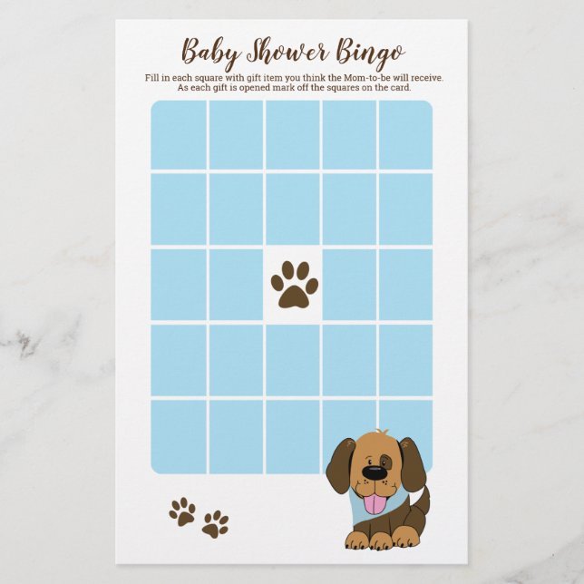 Schönes Puppy Doy Baby Dusche Bingo Spiel (Vorderseite)
