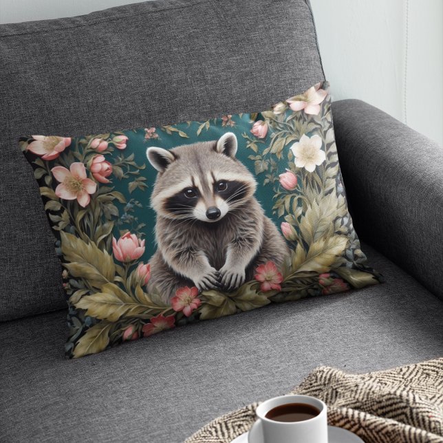 Schönes Racoon Pink Floral Dekokissen (Von Creator hochgeladen)