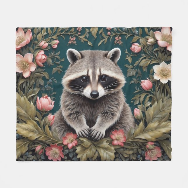 Schönes Racoon Pink Floral Fleecedecke (Vorderseite (Horizontal))