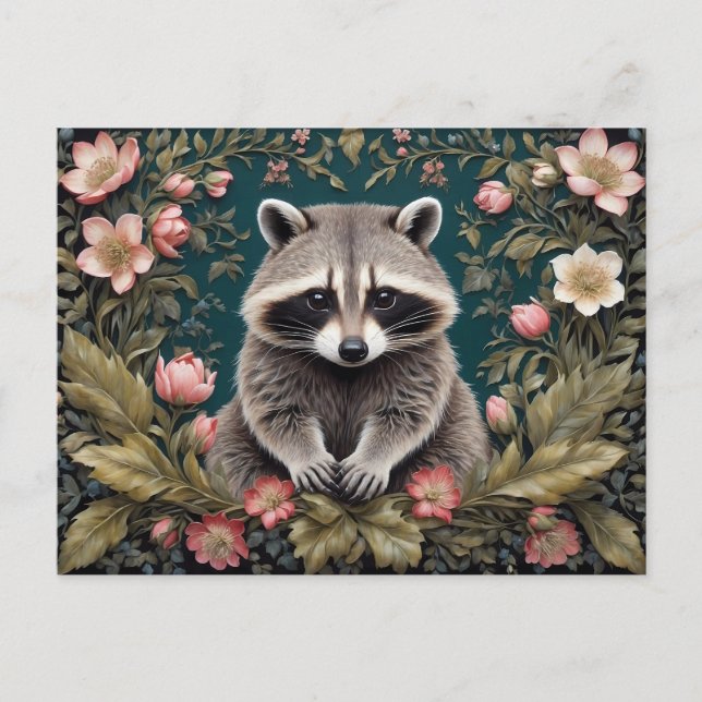 Schönes Racoon Pink Floral Postkarte (Vorderseite)