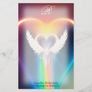 Schönes Rainbow Angel Wings Monogram Stationery Briefpapier