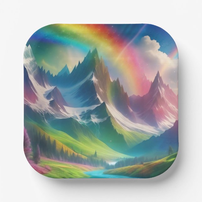 Schönes Rainbow Fantasy Realm Pappteller (Vorderseite)