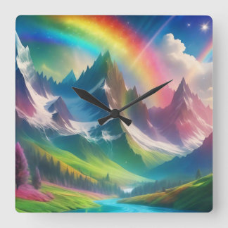 Schönes Rainbow Fantasy Realm Quadratische Wanduhr
