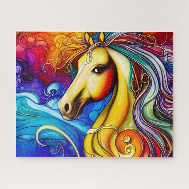 Schönes Rainbow Horse Portrait Puzzle (Horizontal)