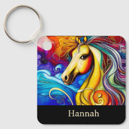 Schönes Rainbow Horse Portrait Schlüsselanhänger