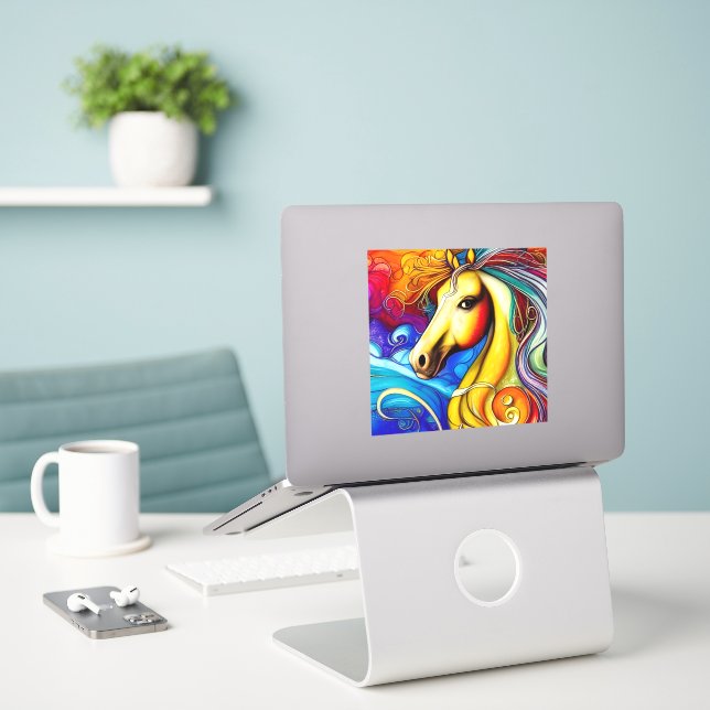 Schönes Rainbow Horse Portrait Vinyl Decal Aufkleber (Laptop auf Schreibtisch)