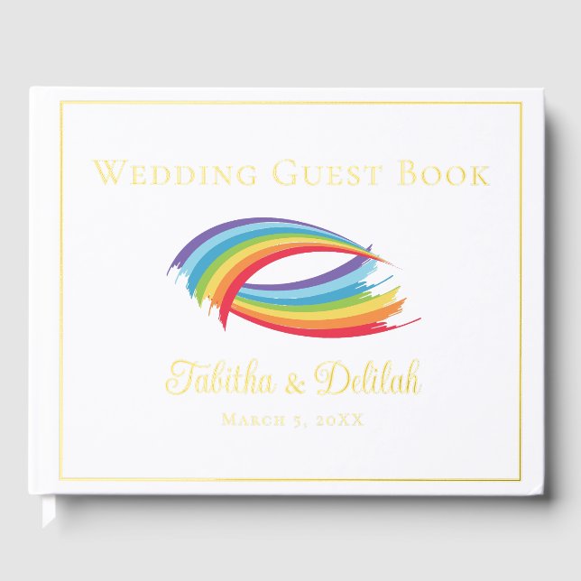 Schönes Rainbow Wedding Gold Foil Script Gästebuch (Vorderseite)