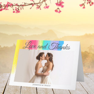 Schönes Rainbow Wedding LGBTQ Neu verheiratetes Fo Dankeskarte