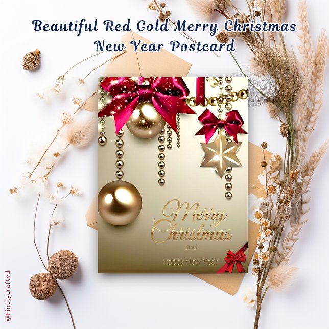 Schönes Red Gold frohe Weihnachten Neues Jahr Postkarte (Von Creator hochgeladen)