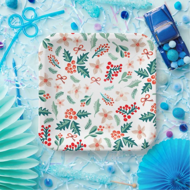 Schönes Red Gold Frohe Weihnachtsgrüße Papier Pappteller (Party)