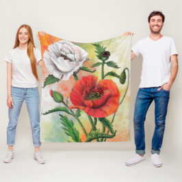 Schönes Red White Poppy Fleece Blanket