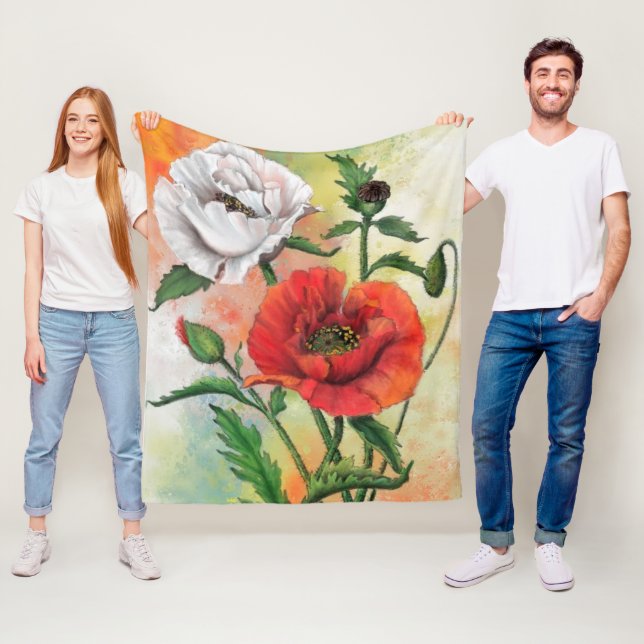 Schönes Red White Poppy Fleece Blanket (Beispiel)