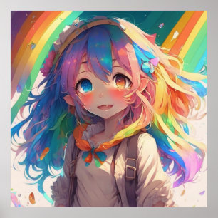 Schönes Regenbogen-Anime-Mädchen Poster