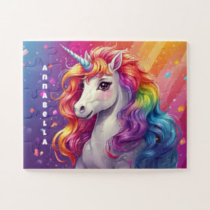 Schönes Regenbogen Mane Unicorn Personalisiert Puzzle