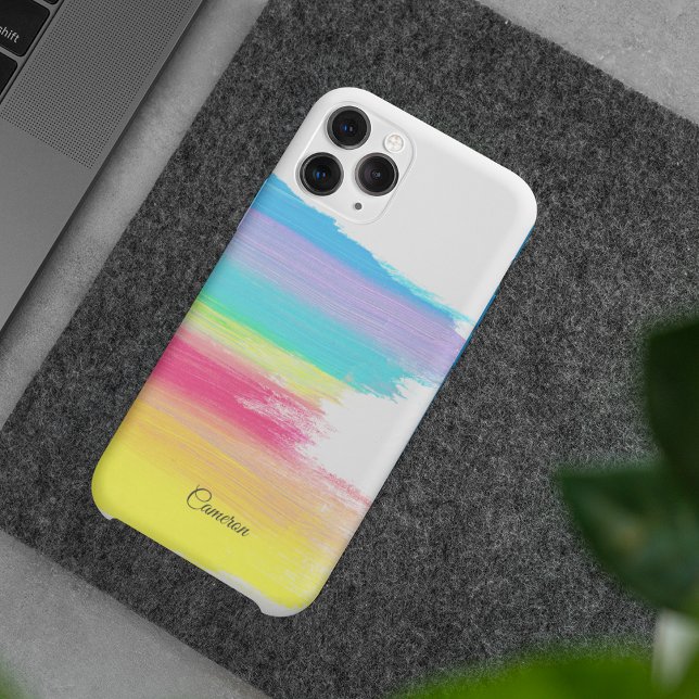 Schönes Regenbogen Wasserfarbe Elegantes Monogramm iPhone Hülle (Von Creator hochgeladen)