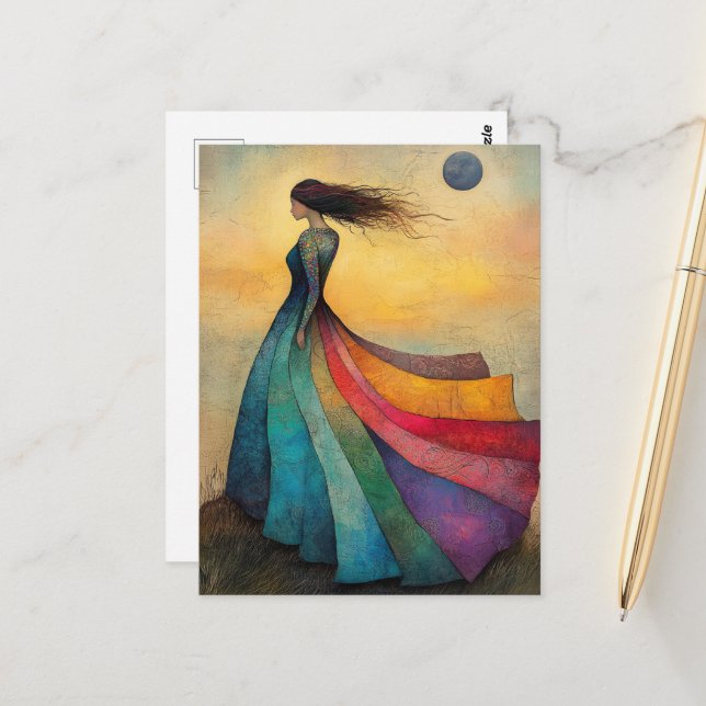 Schönes Regenbogenkleid Postkarte (Vorderseite/Rückseite Beispiel)