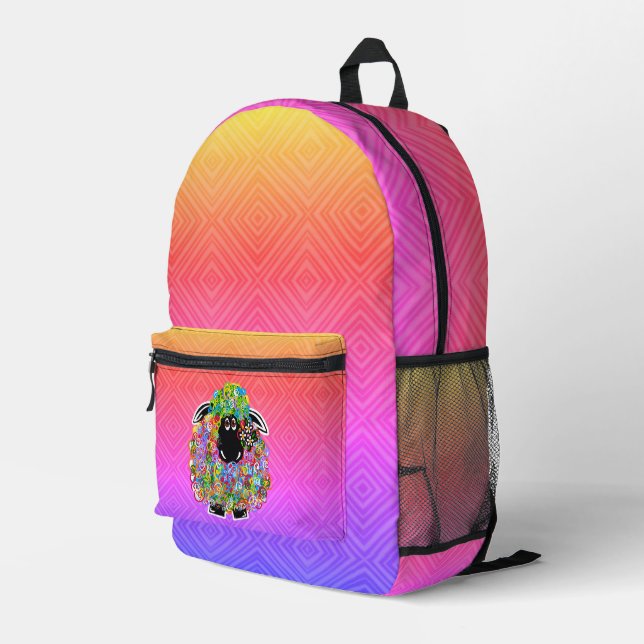 Schönes Regenbogenschaf der Familie Bedruckter Rucksack (Rückseitige Ecke Rechts)