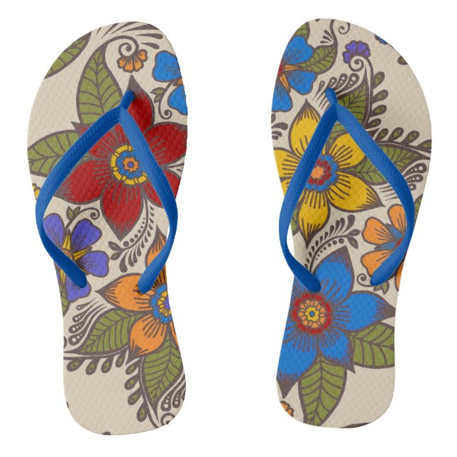 Schönes Retro Boho Blumendesign Flip Flops (Fußbett)