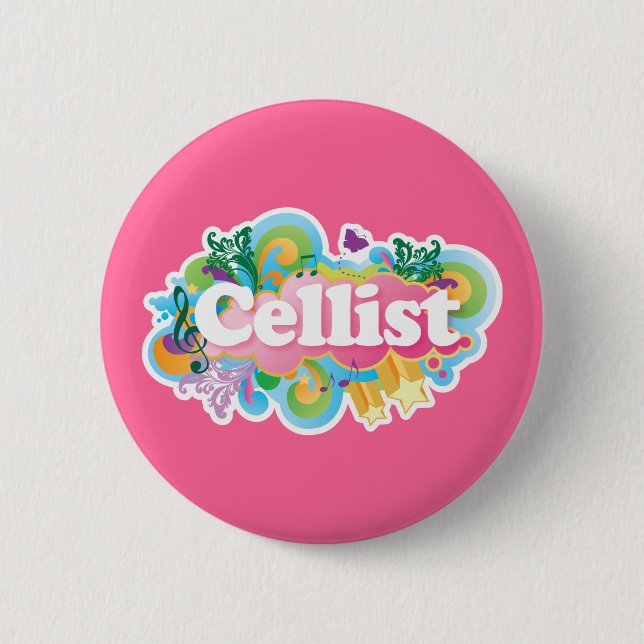 Schönes Retro Cellist-Musik-Geschenk Button (Vorderseite)