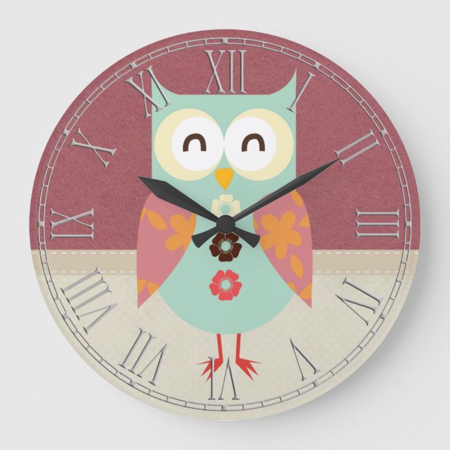 Schönes Retro-Owl Große Wanduhr (Vorderseite)