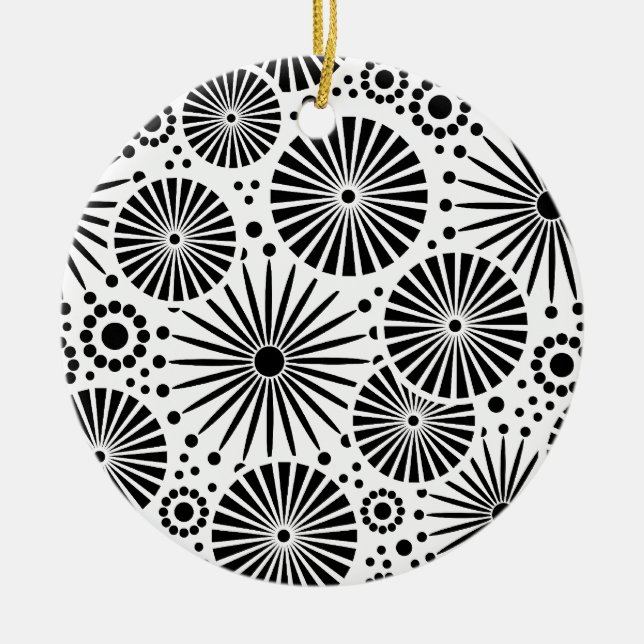 Schönes Retro-Schwarz-Weiß-Ornament Keramikornament (Vorne)