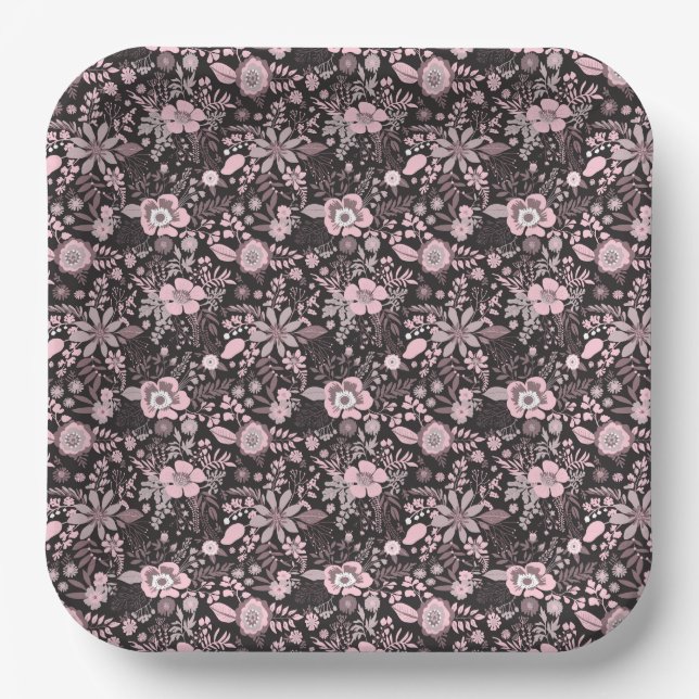 Schönes Retro-Style Rosa-Pastell-Blumenmuster Pappteller (Vorderseite)