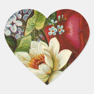 Schönes Romantisches SommBouquet mit Rote Rose Herz-Aufkleber