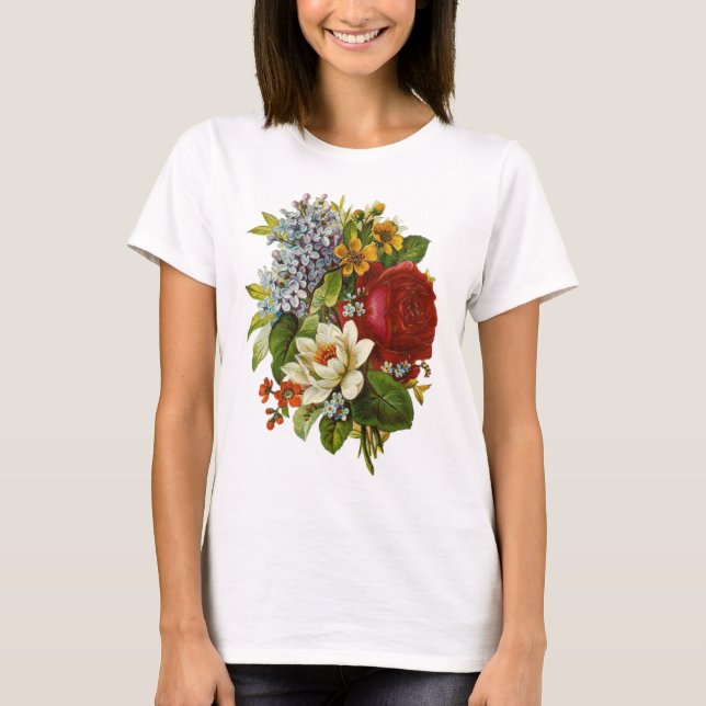 Schönes Romantisches SommBouquet mit Rote Rose T-Shirt (Vorderseite)