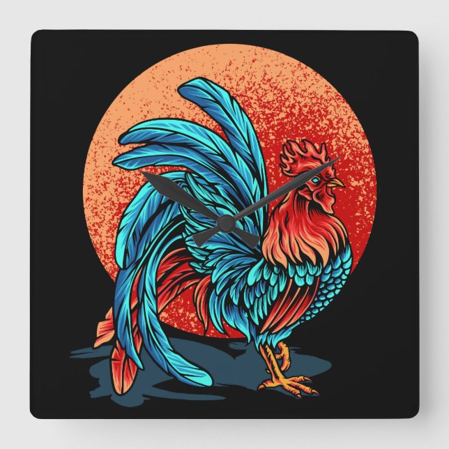 Schönes Rooster Quadratische Wanduhr (Vorderseite)