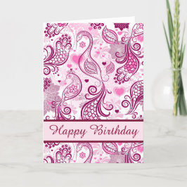 Schönes Rosa Bird Design Happy Birthday Karte