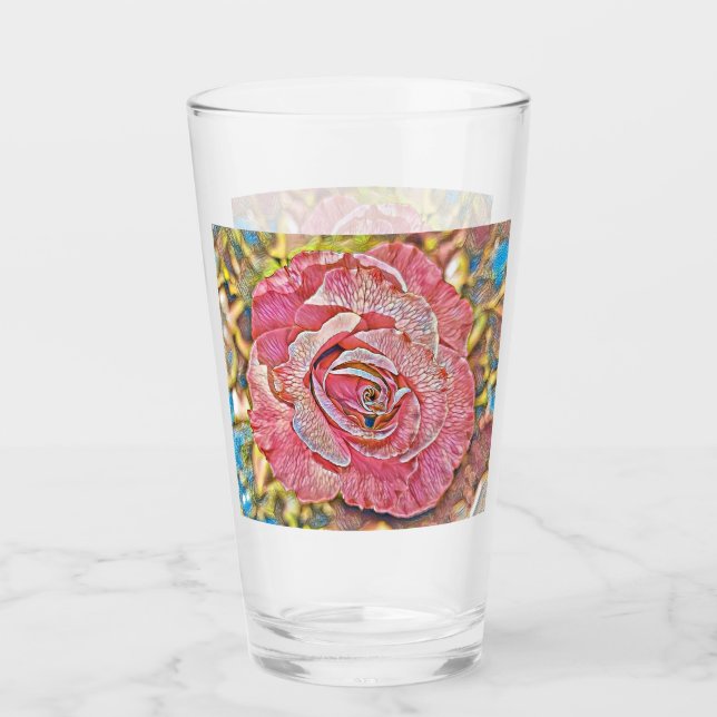 Schönes Rosa-Blume-Gemälde Glas (Vorderseite)
