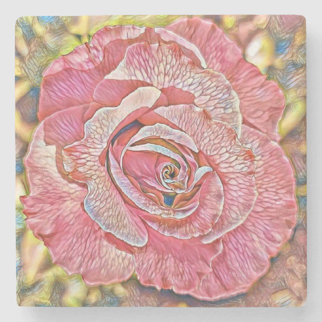 Schönes Rosa-Blume-Gemälde Steinuntersetzer (Vorderseite)