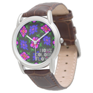 Schönes rosa Blume Muster Armbanduhr