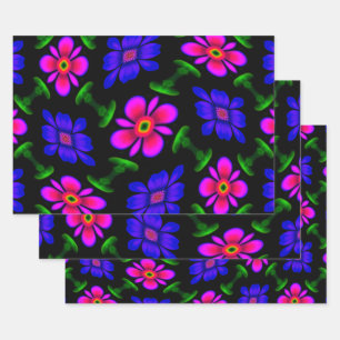 Schönes rosa Blume Muster Geschenkpapier Set