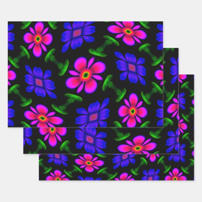 Schönes rosa Blume Muster Geschenkpapier Set (Set)