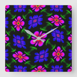 Schönes rosa Blume Muster Quadratische Wanduhr
