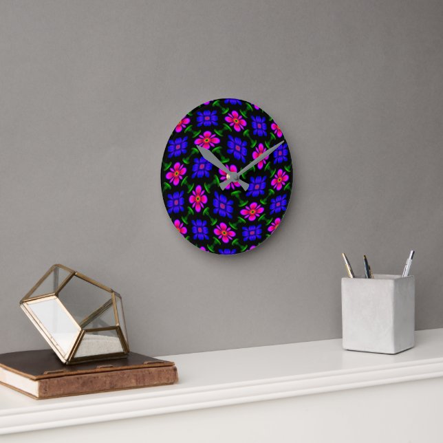 Schönes rosa Blume Muster Runde Wanduhr (Büro)
